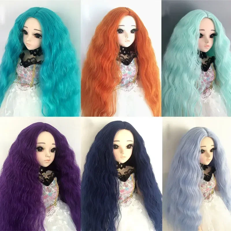 1/3 1/4 1/6 1/8 1/12 bjd jd perucas de alta temperatura fibe azul longo parte de cabelo instantâneo macarrão rolo boneca onda peruca acessórios