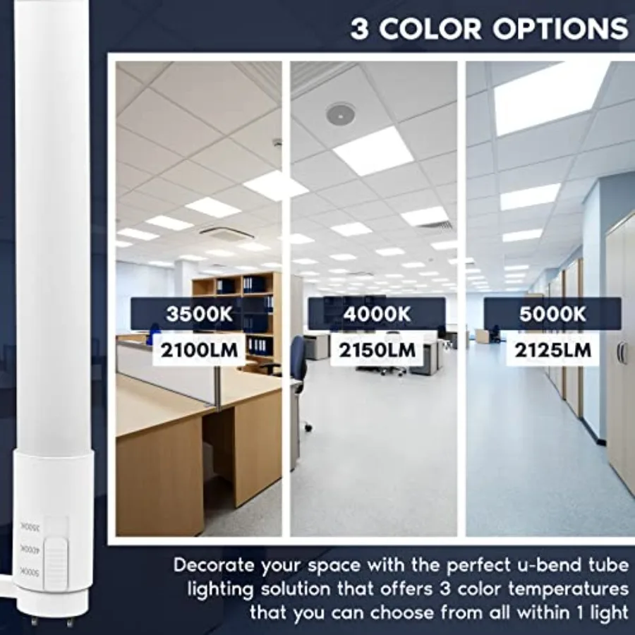 U Bend LED Tube Light, T8 T12, 17.5W 32W Equivalent,3 Colors 3500K 4000K 5000K, 2100 Lumens, Fluorescent Light Tube Replacement