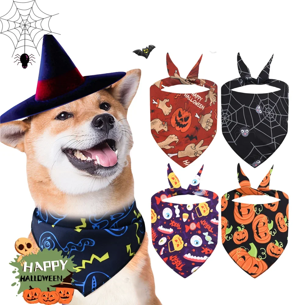 Hund-Sabber-Lätzchen, Halloween-Geist-Festival-Lätzchen, Kürbis, Spinne, Katze, Hund, universelles Haustier, lustig, für kleine, mittelgroße und große Hunde, Dreiecksschal