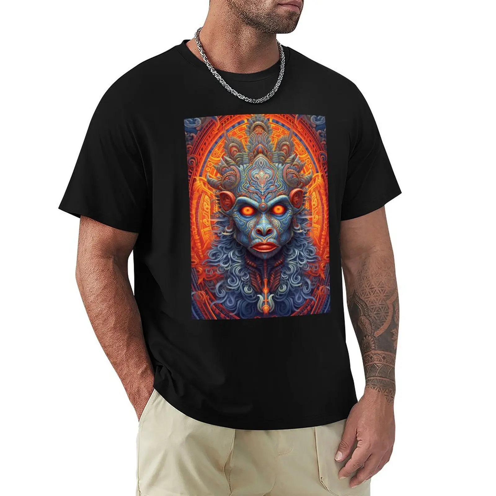 Hanuman in DMT Vision Art Print T-Shirt Graphic Print Short Sleeve T-Shirt