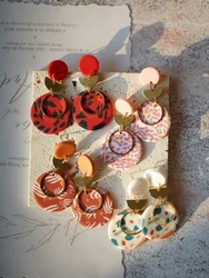 Multi-Color Polymer Clay round Disc Earrings with Trendy Metal Chip Rings Dangle Dots for Women Fashionable Daily Party Accessor