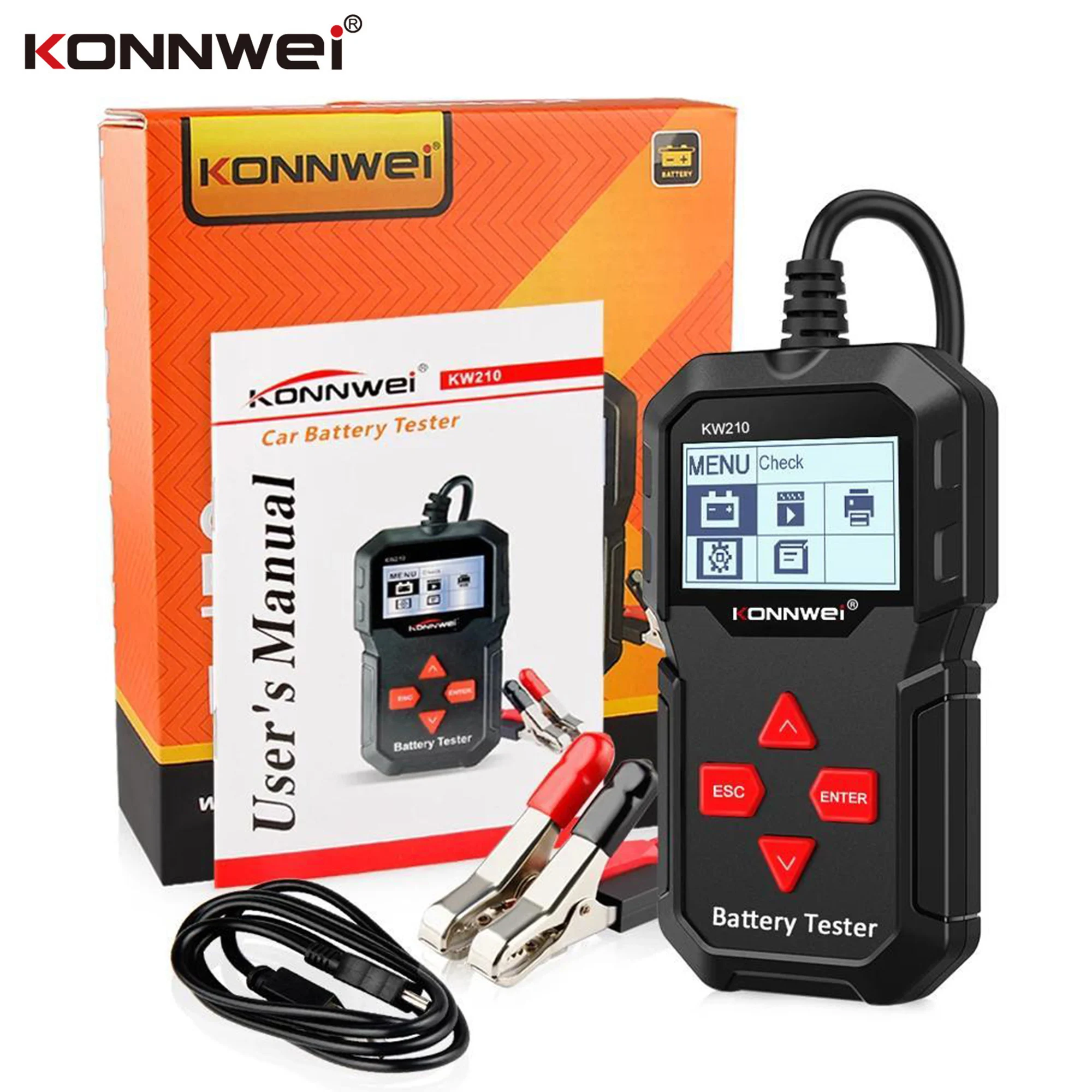 

KONNWEI KW210 12V Vehicle Battery Tester 100-2000 CCA Load Tester Automotive Alternator Tester Car Battery Analyzer