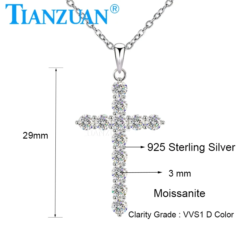 

Cross Pendant Moissanite NeNecklace 925 Sterling Silver D Color VVS1 6.5MM 1CT Moissanite Fine Jewelry for Women Party Gifts