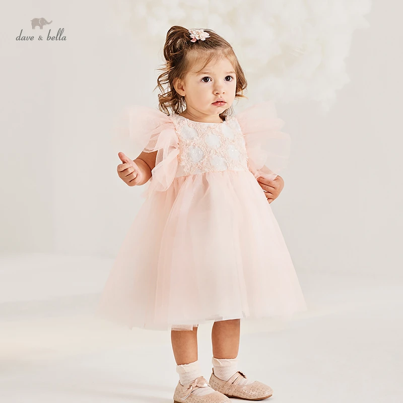 

Dave Bella Girls Dress Summer New Flare Sleeve Lace Fashion Embroidery Mesh Yarn Cute Priness Dress Toddler Clothes DB2220959