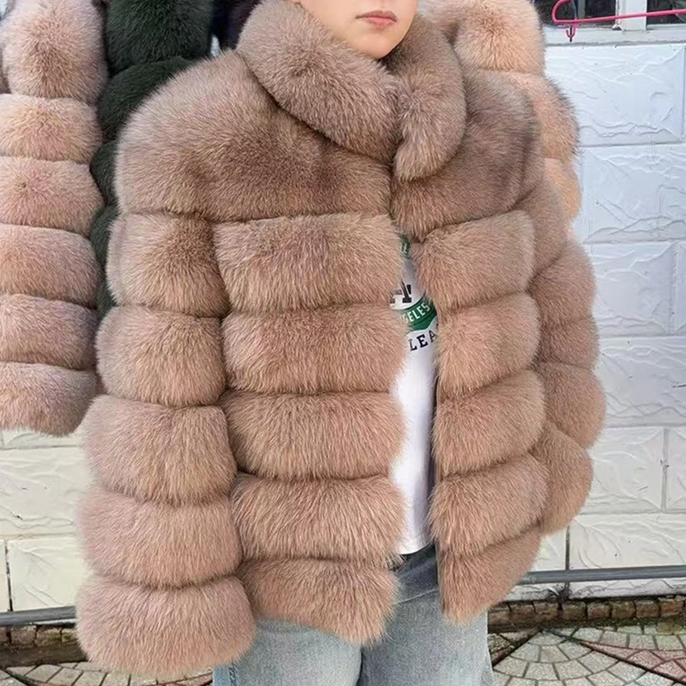 QUEENTINA Winter New Women's Cold Real Fox Fur Coat With Collar Especially Overcoat Leather Female Natural Plus Size 2023 Luxury