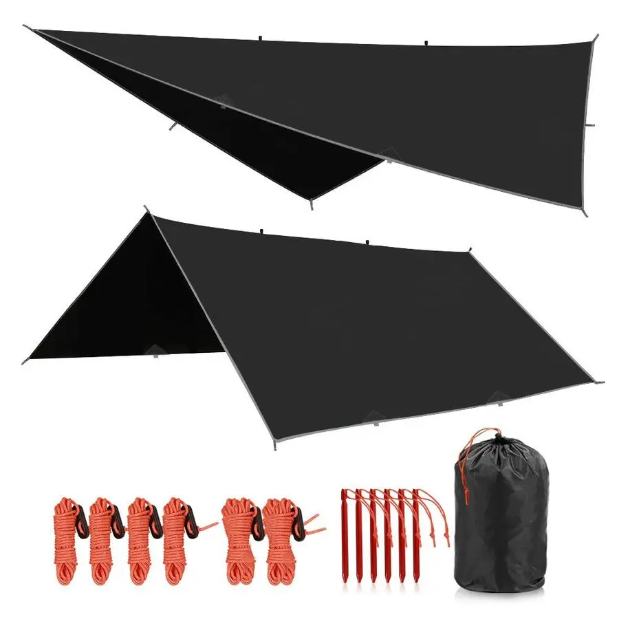 

Hammock Rain Fly Camping Tarp Waterproof, 10x12ft Lightweight Backpacking Rain Tarp Shelter for Hiking Outdoor, Black