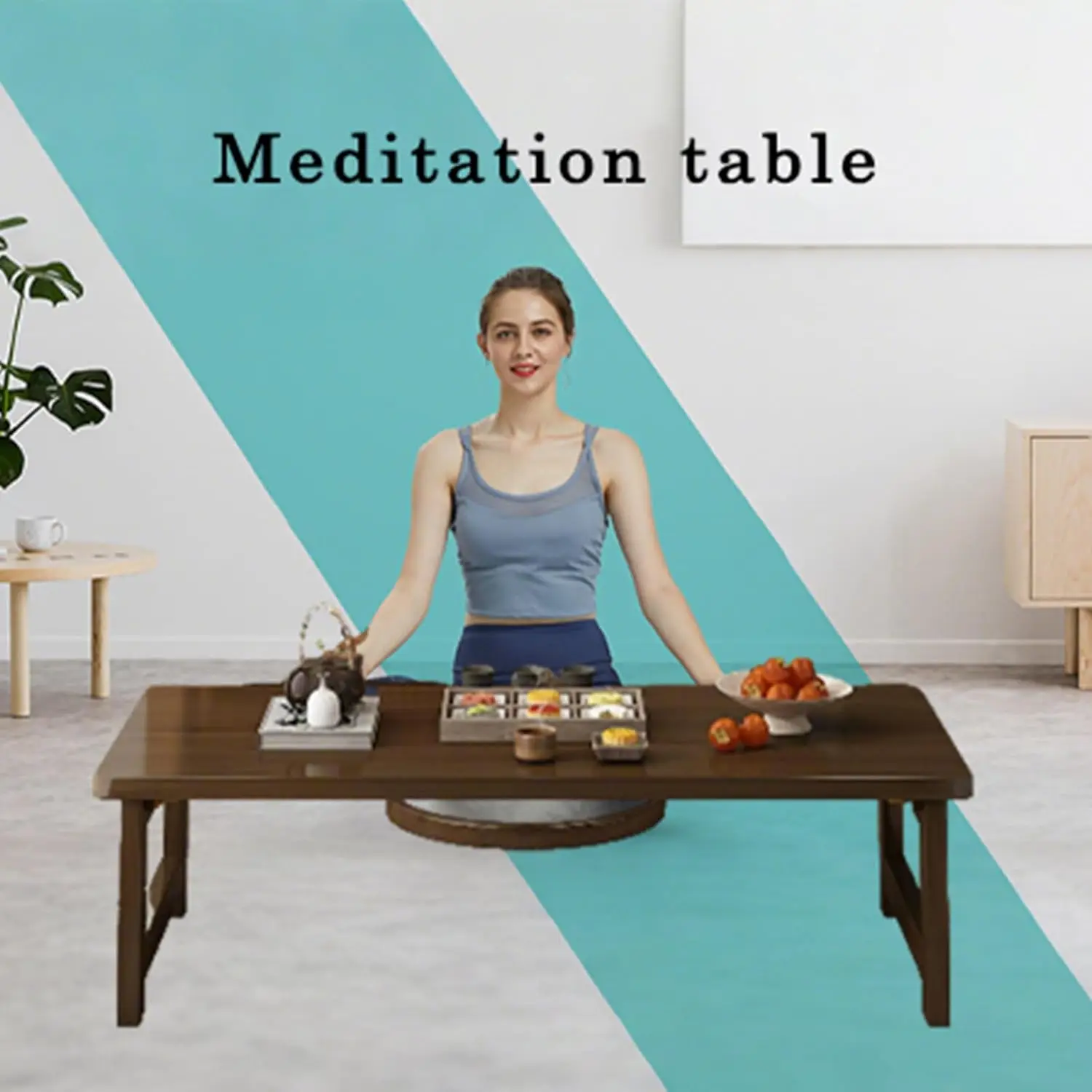 طاولة قهوة يابانية قابلة للطي مقاس 39.4 × 19.7 × 13.8 بوصة - طاولة محمولة من الخيزران والخشب الصلب، #4