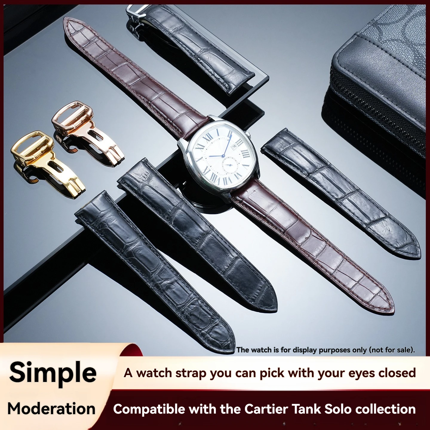 Suitable for Cartier Tank Sandusky Little Cheetah London solo key crocodile leather leather watchband accessories