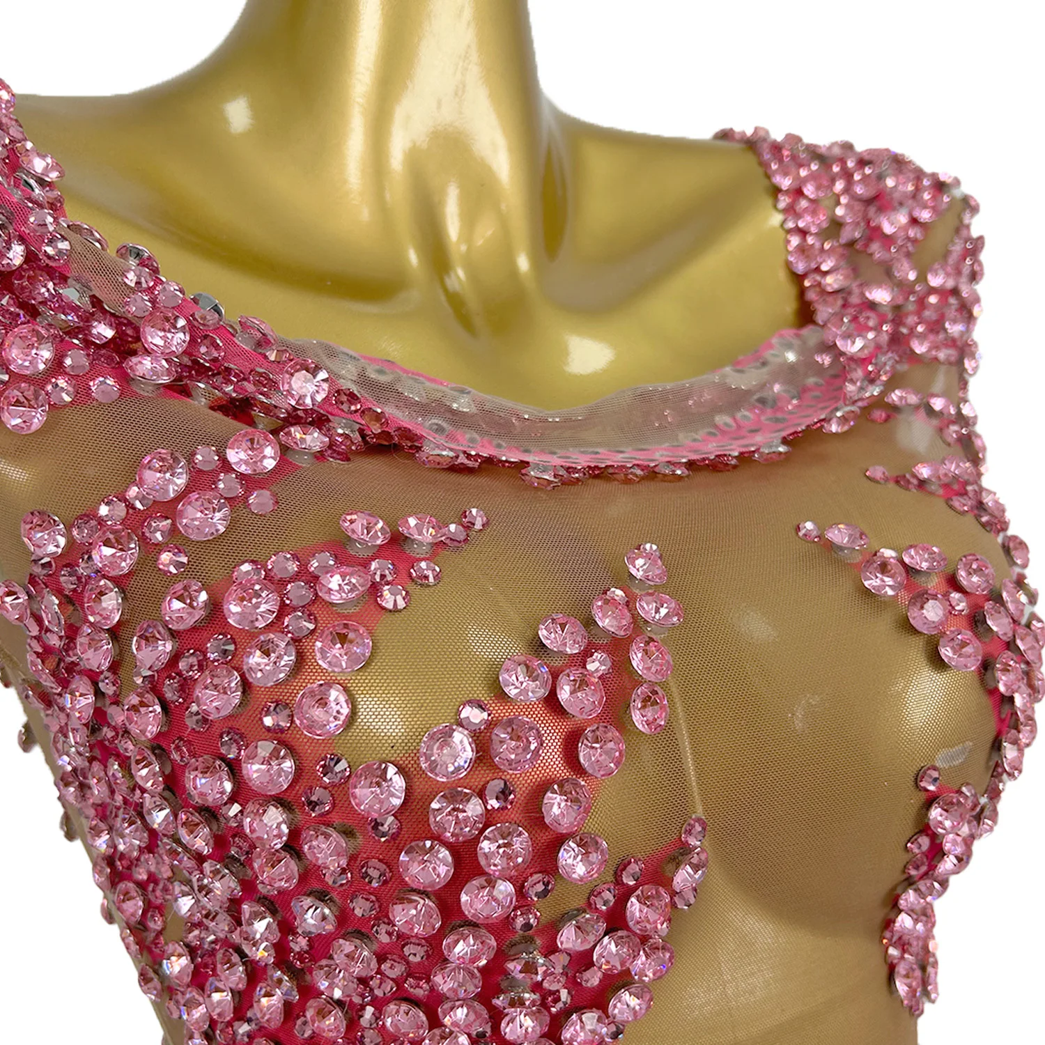 Abito da palcoscenico sexy elegante scintillante con strass rosa, abito da donna, cocktail party, spettacolo, costume da servizio fotografico Xuelian