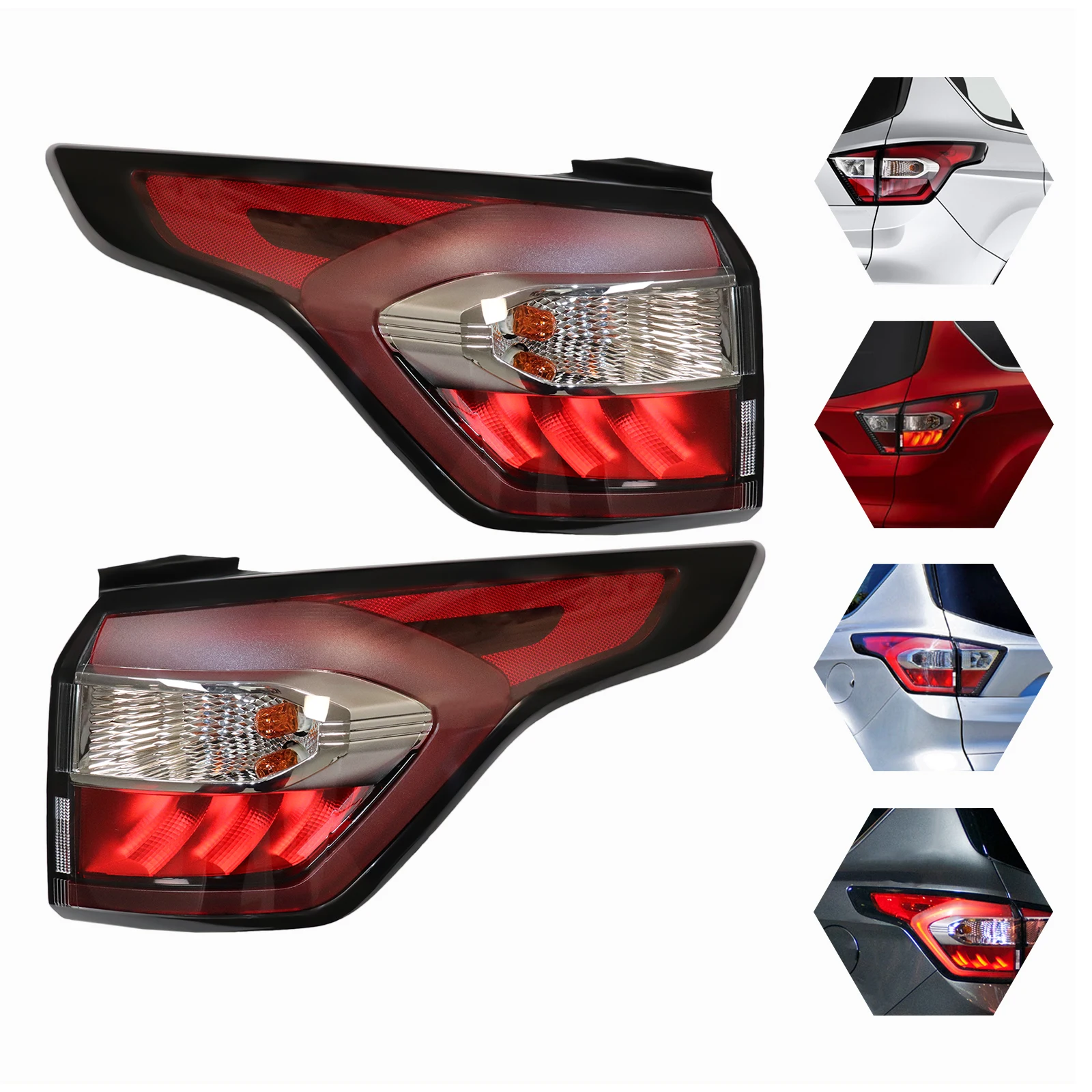 

Direct Replacement Left Rear Halogen Taillight for Ford Escape Kuga 2017-2019, Red Lens, Black Housing, Bulbs Included