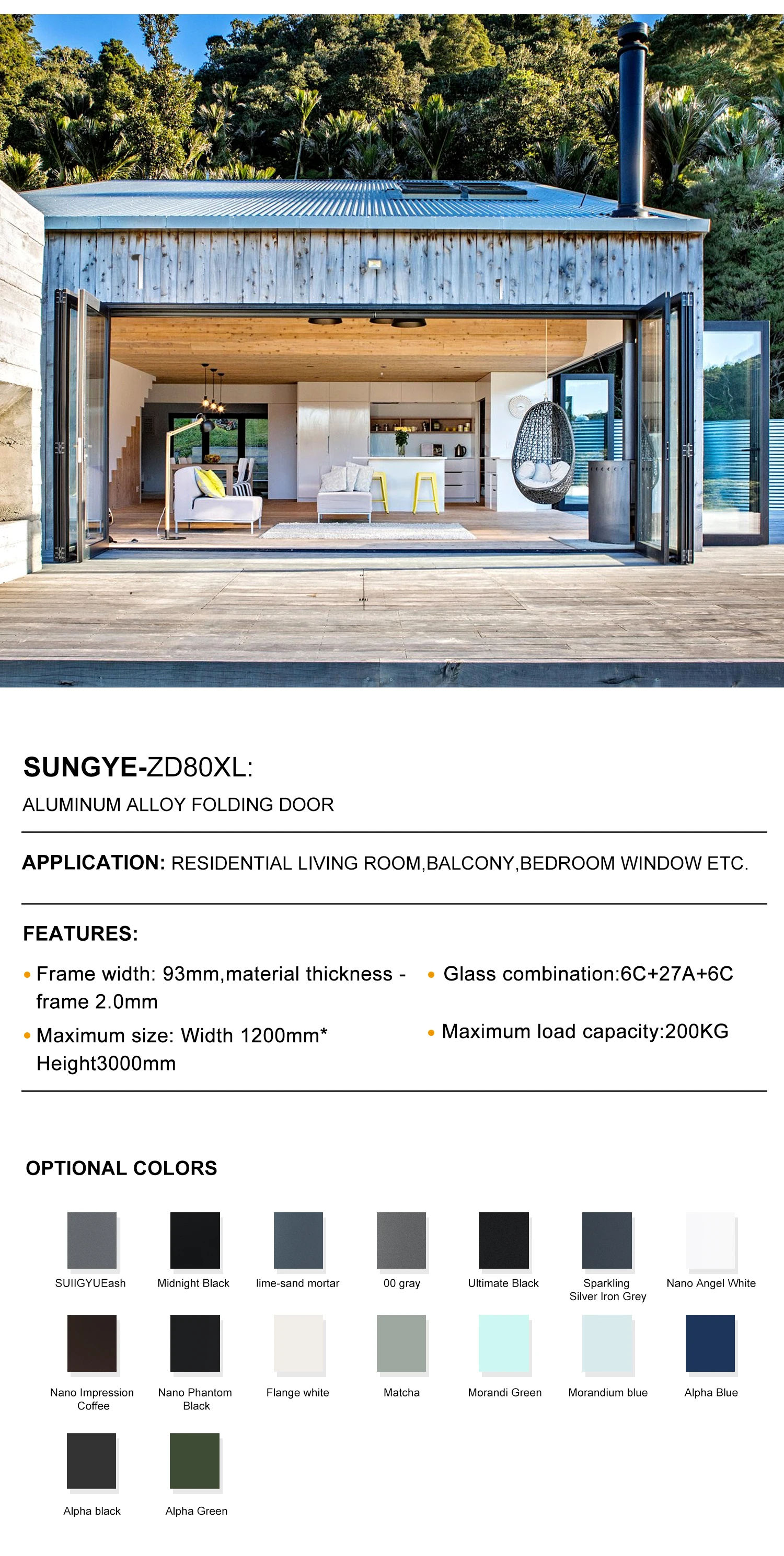 SUNGYE Hot Sale AS2047 Indoor Aluminium Double-layered Glass Bi Fold Patio Doors Soundproof Folding Glass Doors
