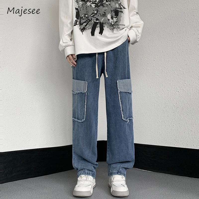 Jeans Men Vintage New Chic Ins Denim Trousers Washed Loose Leisure Full Length All-match Korean Style Autumn Streetwear College