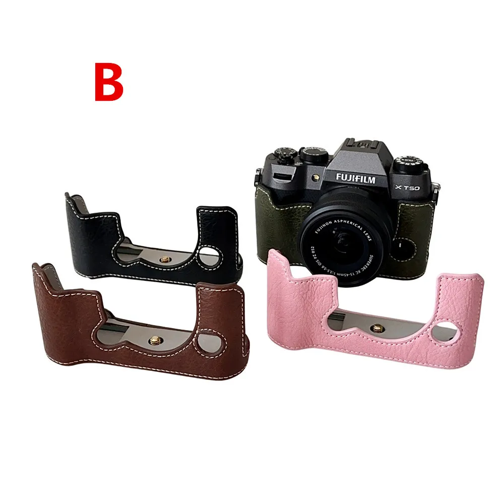 Półetui na kamerę XT50 PU, skórzana torba ochronna z syntetycznej skóry, jako szybkozłączka statywu do Fujifilm X-T50 Fuji XT50. — zdjęcie produktu 5