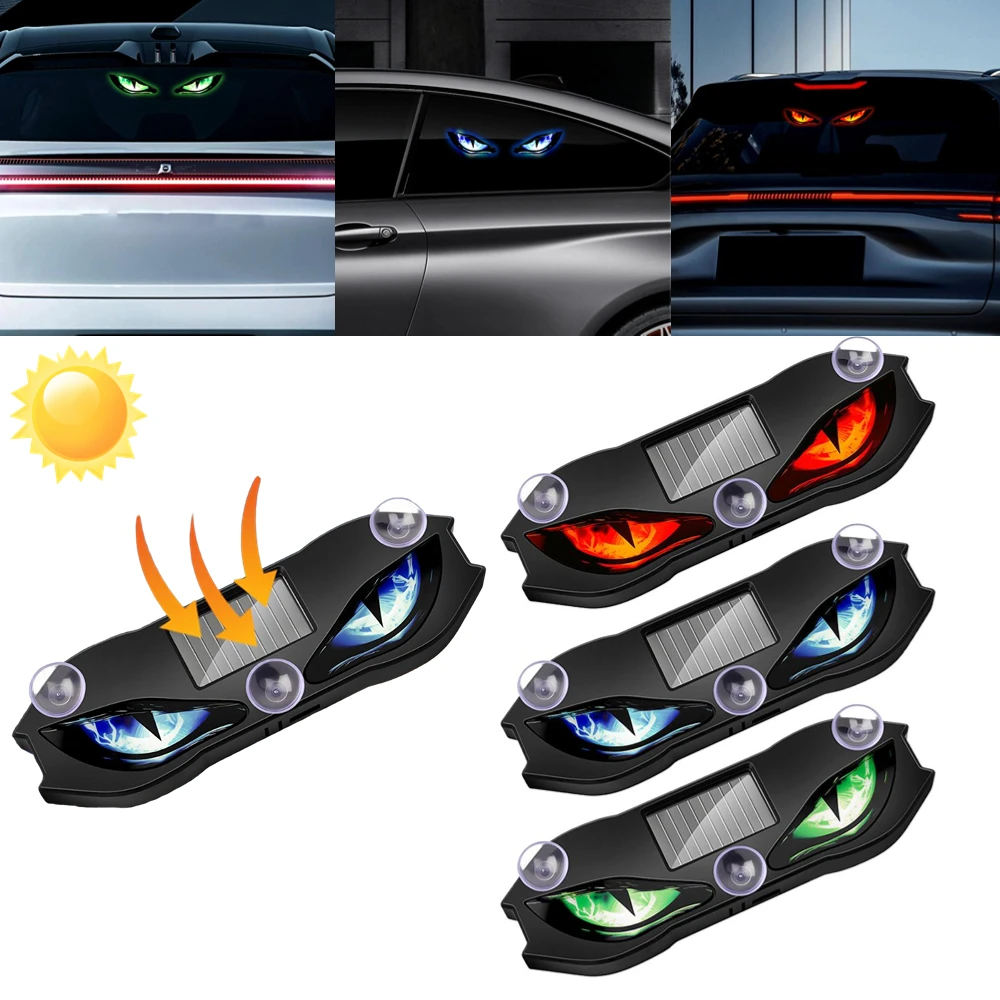 Nouvelle Lampe Décorative Sans Fil à Énergie Solaire Effet Œil de Diable pour Voiture, Lumière d'Ambiance LED pour Vitre Arrière, Lumière d'Ambiance Ludique pour Voiture