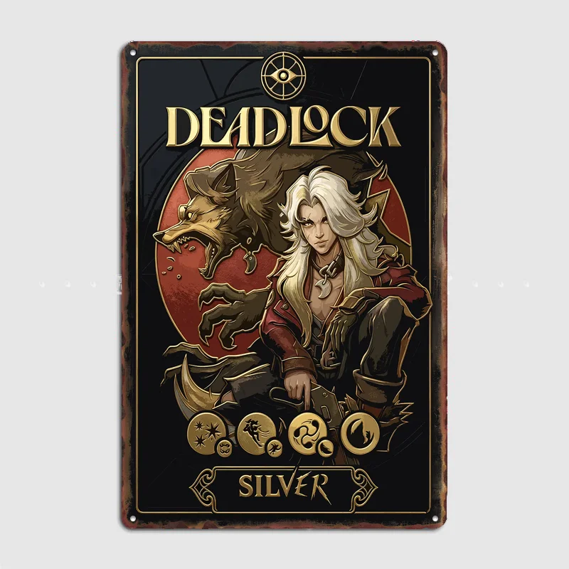 Affiche murale décorative en métal Deadlock Silver Character Art Poster, personnalisable, pour chambre à coucher, intérieur, décoration murale, affiches de décoration de chambre