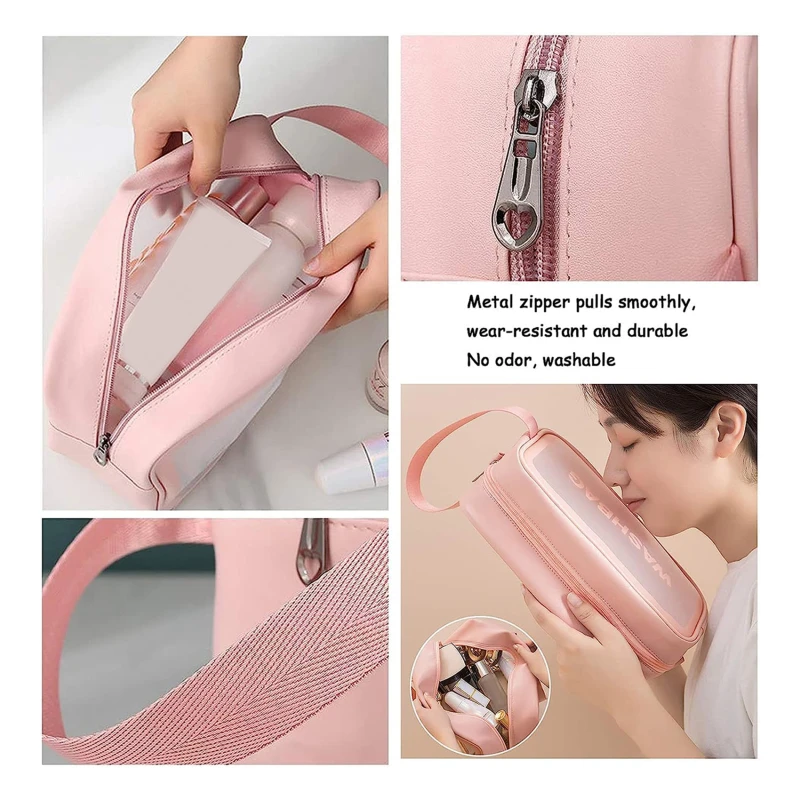 Makeup Pouch Zipper Closure Solid Color Portable Business Trip Cosmetic Organizer Purse Silicone Cosmetic Bag Storage Tool