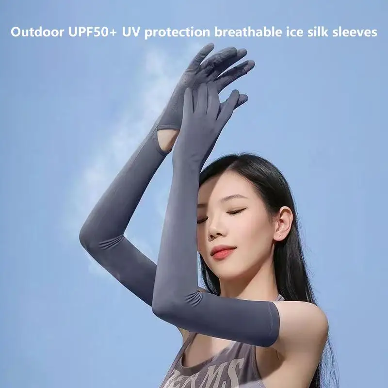 

Летние солнцезащитные перчатки из ледяного шелка, дышащие и легкие, с защитой от ультрафиолета, подходят для вождения, с ледяными рукавами.