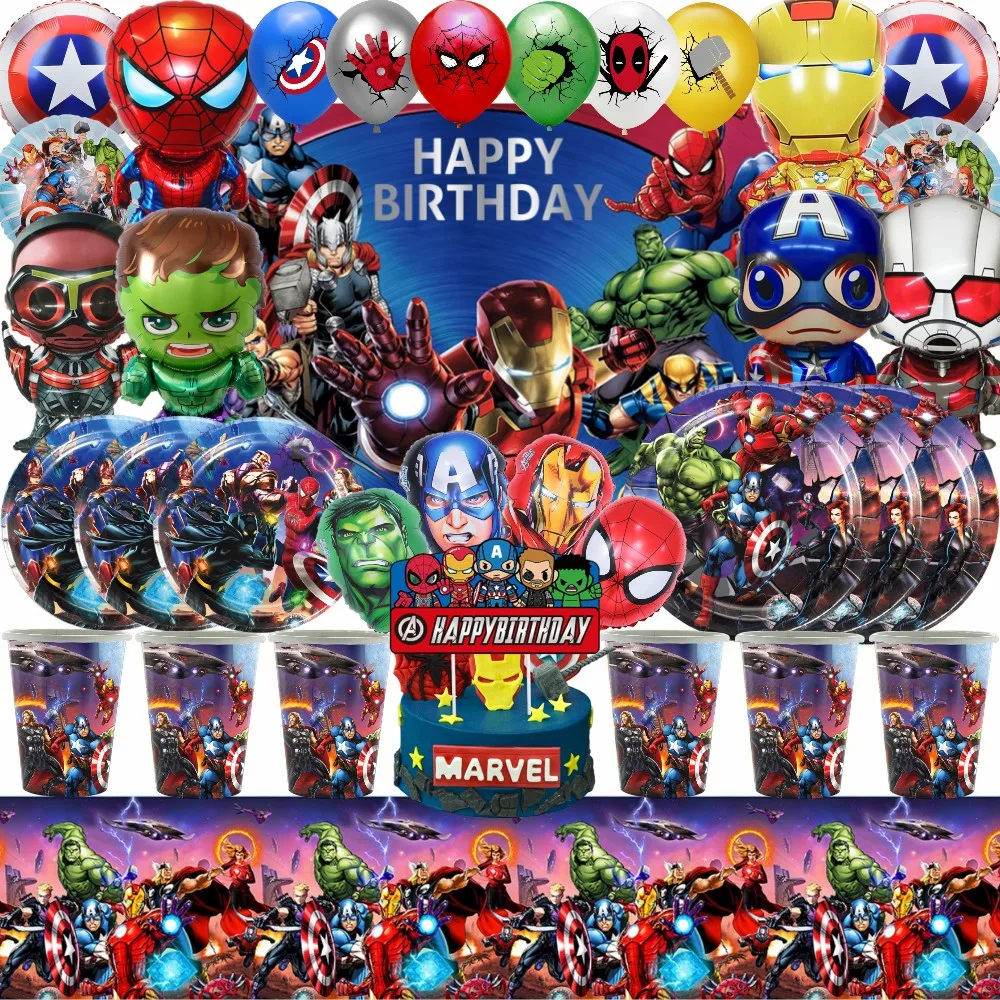 Marvel The Avengers Birthday Decorations Cartoon Superhero Balloon Tablecloth Bag Backdrops Baby Shower Kids Boys Party Supplies