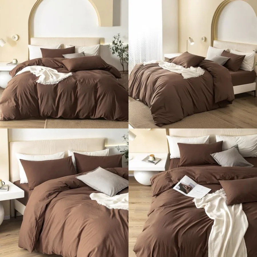 

Queen Size Duvet Cover Set, 3-Piece - 100 Washed Cotton, Linen-Like Soft Breathable with Zipper Closure, Includes 90x90 Inch Co