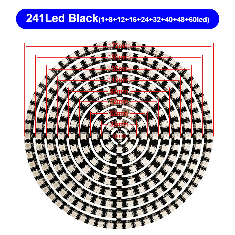 DC12V Led Pixel Ring 5050 RGB Round Arduino Individually Addressable Module 60/88/93/148/181/241 LEDs Dream Color Strip Light