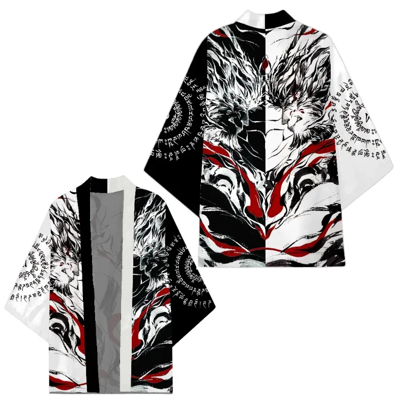 رجل خمر ثوب الكيمونو الياباني معطف سوبر فضفاض صالح الأسود أسطورة WuKong تأثيري حلي التقليدية الآسيوية يوكاتا هاوري سترة القمم #3