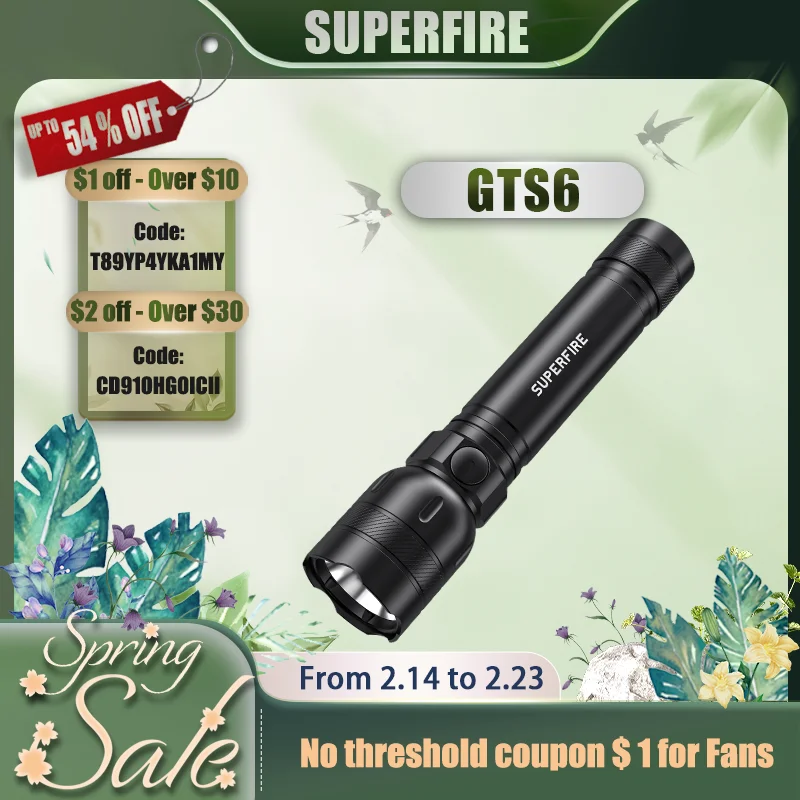 

SUPERFIRE GTS6 Mini High Power EDC LED Flashlight USB-C Rechargeable Built in 18650 Battery Ultra Bright Torch Camping Lantern