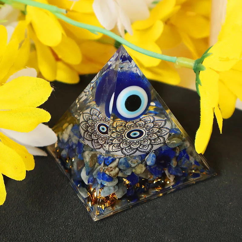 Picture 6: Hamsa Hand Resin Crystal Pyramid Black Obsidian Orgonite Pyramid Energy Meditation Blessing Home Office Judaica Protection Gift