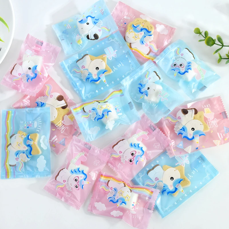 100Pcs Unicorn Biscuits Baking Packaging Bag 2 Sizes Cartoon Candy Cookie Gift Bags Kids Favor Birthday Unicorn Party Decoration