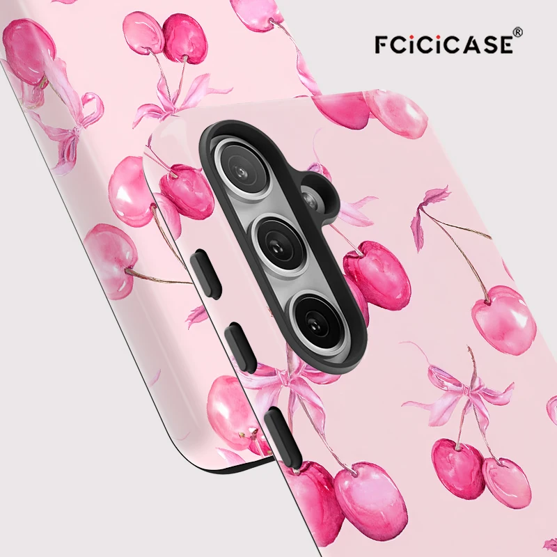 Casing Ponsel Pola Ceri Fcicicase untuk Samsung Galaxy A26 A16 A36 A56 A 56 5G Sampul Matte Lapisan Ganda Akrilik Silikon Lembut