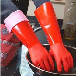 Extended household gloves, integrated velvet warm, waterproof wear resistant non-slip kitchen cleaning gloves