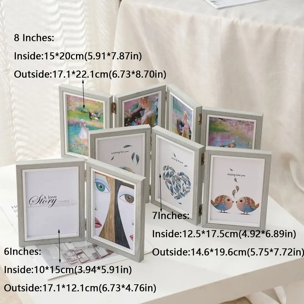 Creative Foldable Hinge Photo Frame Double/Triple Rectangular Desktop Album Set 2/3/4/5 Linked 6/7/8 Inches