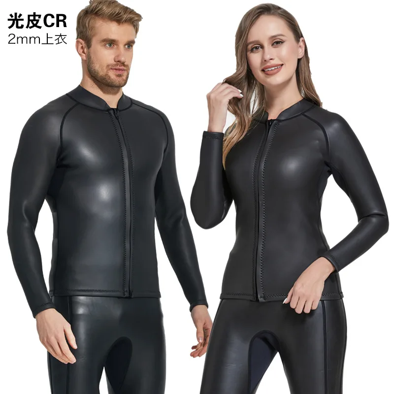 

2MM Neoprene Men Women Long Sleeve Leather Wetsuit Swim Jacket Plus Size Scuba Snorkeling Surfing Spearfishing Diving Suit Tops