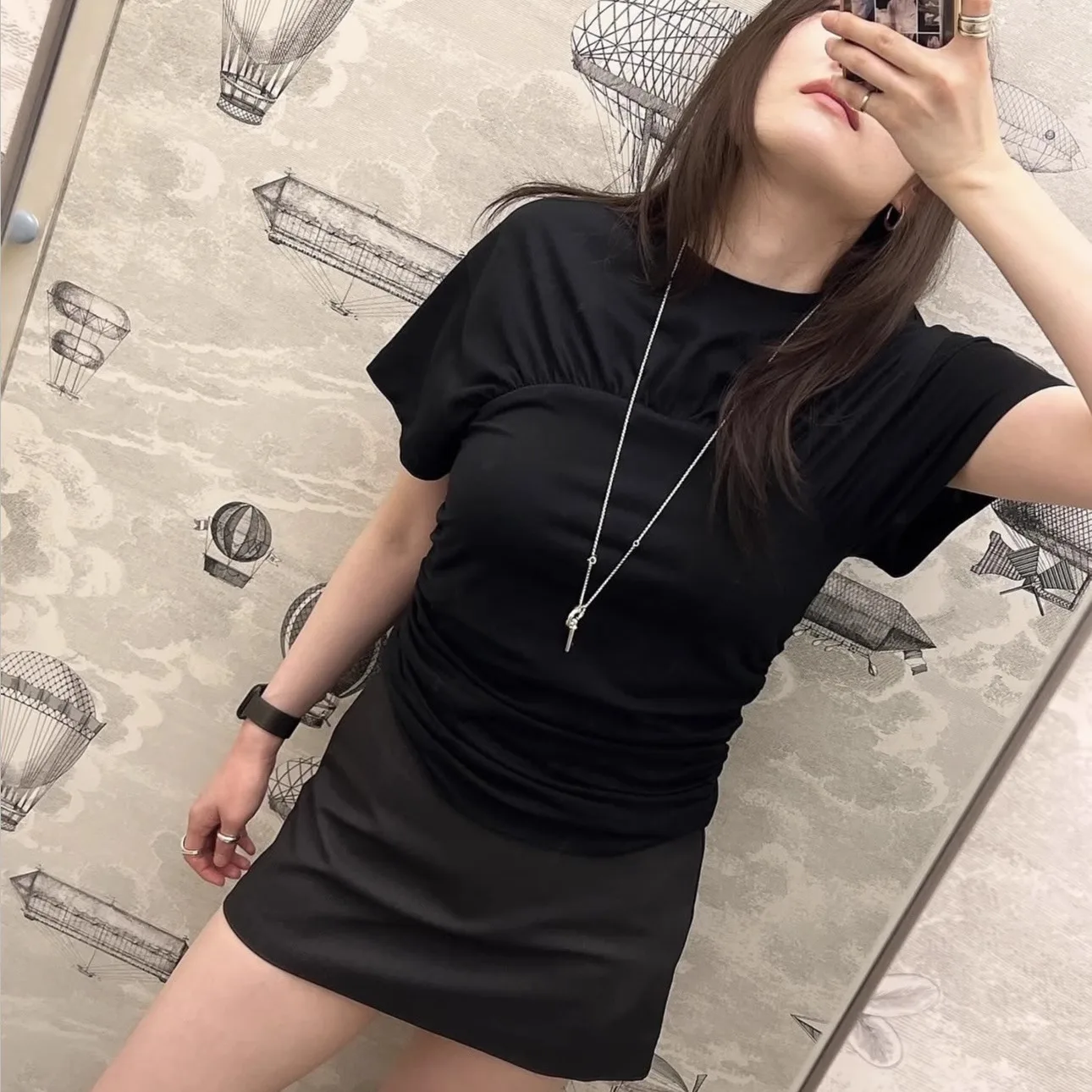 تي شيرت Smoothmod لخريف 2025 للسيدات أنيق على نحو سلس ort Sve تي شيرت دائري Ne مطوي بحاشية غير رسمية لون نقي بقصة ضيقة #5