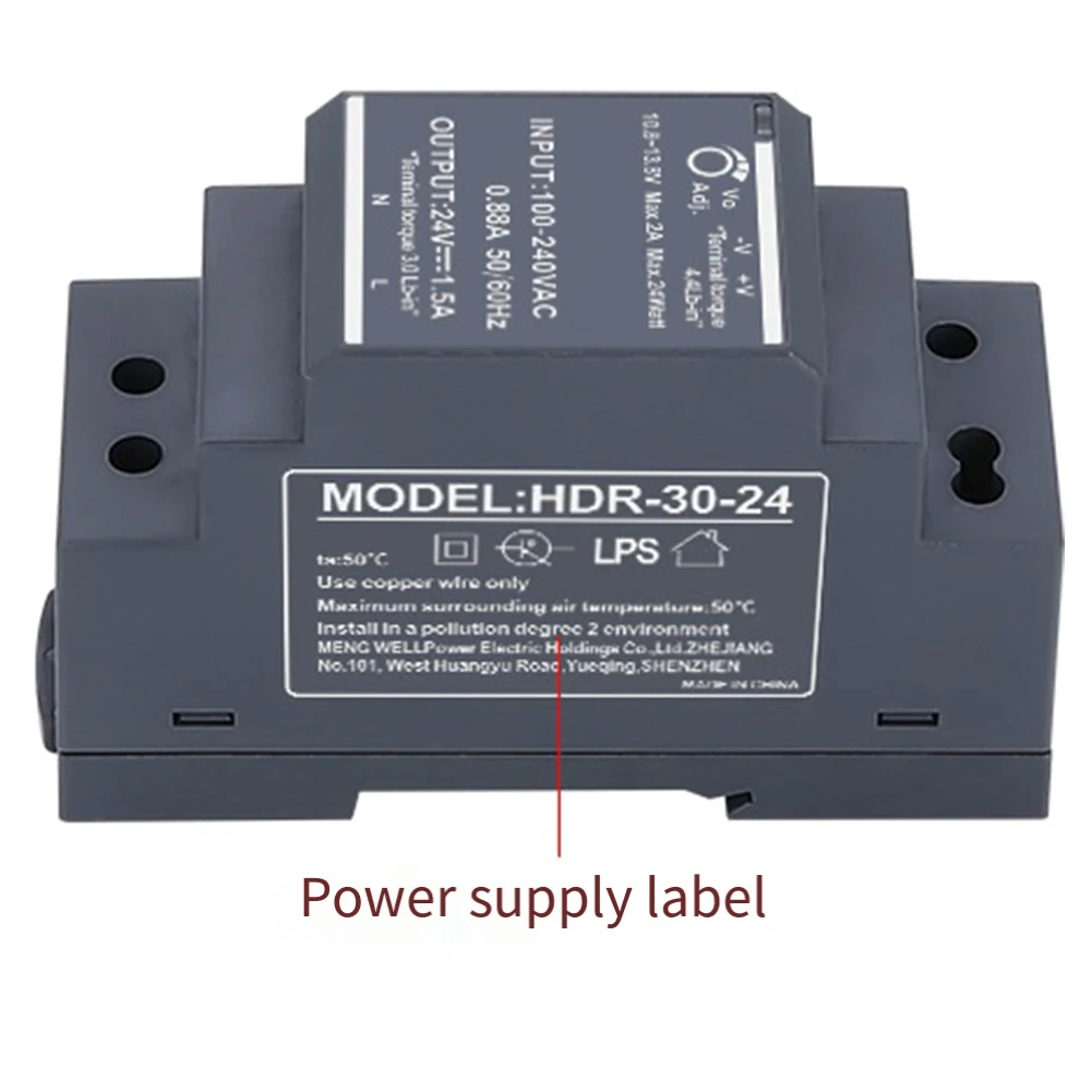 Energy Efficient HDR 30 24 Switching Power Supply 30W DC 24V with Wide Input Voltage and Industrial Fan Cooling