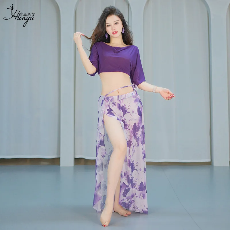 

Новый французский костюм для выступлений по восточным танцам, сетчатый тренировочный костюм для женщин, комплект для групповых занятий