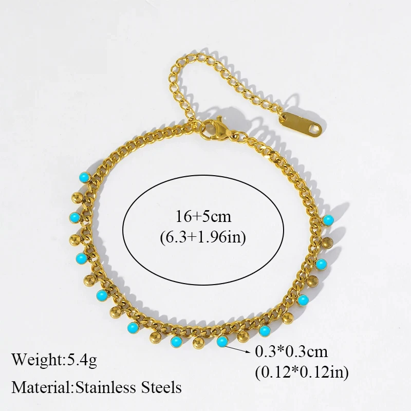 EILIECK 316L Edelstahl Blaue Perlenkette Armband für Frauen Mädchen Mode Wasserdichtes Ketten-Schmuckset Urlaubsgeschenke – Detail 4