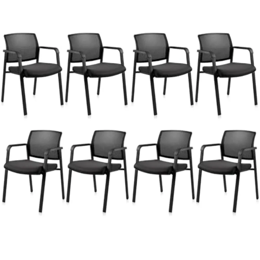 

Mesh Back Stacking Arm Chairs for Waiting Area, Side Desk Chair with Upholstered Fabric Seat and Ergonomic Lumbar Support for O