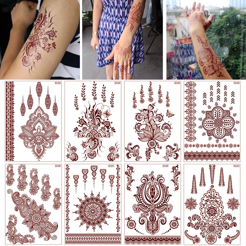 

Red Tattoo Sticker Temporary Fake Tattoo Henna Tattoo Template Lace Flower Pattern Waterproof Long Lasting Body Arm Leg Hand Art