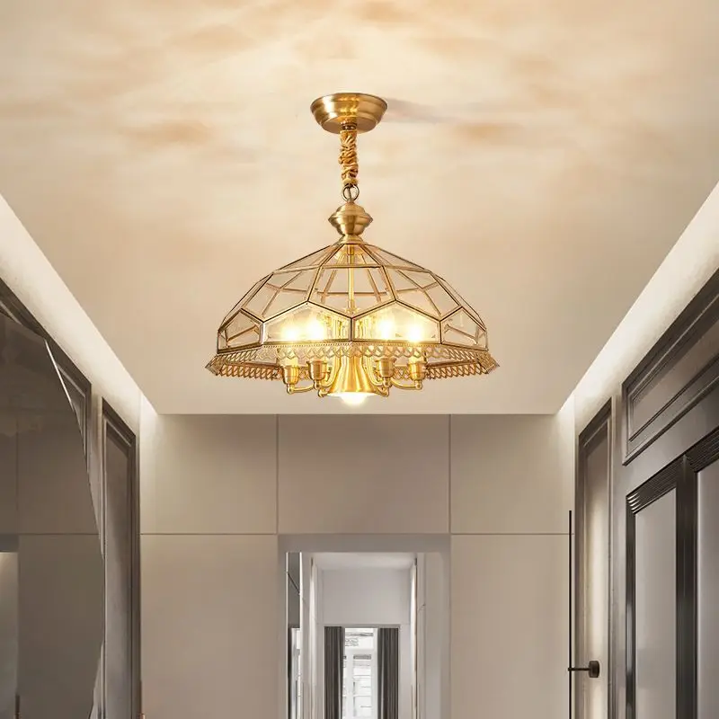 Village Bronze Pendant Light Deco Glass Hanging Lamp D50cm H35cm Modern Retro Modern Living Room Lamp Restaurant Bedroom Light