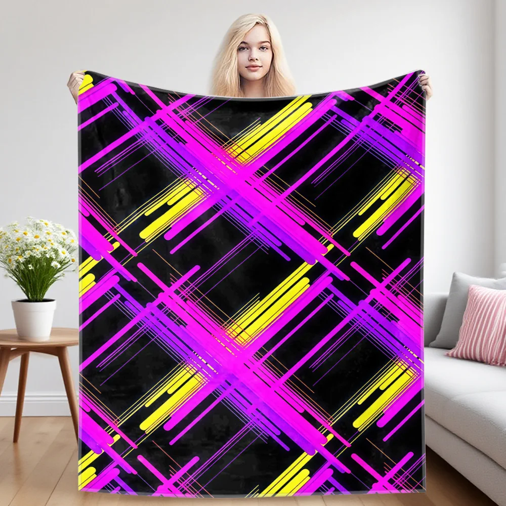 Neon Cross Streaks Warm And Soft Halloween And Christmas Sofa Decoration Gift With Flannel Blanket