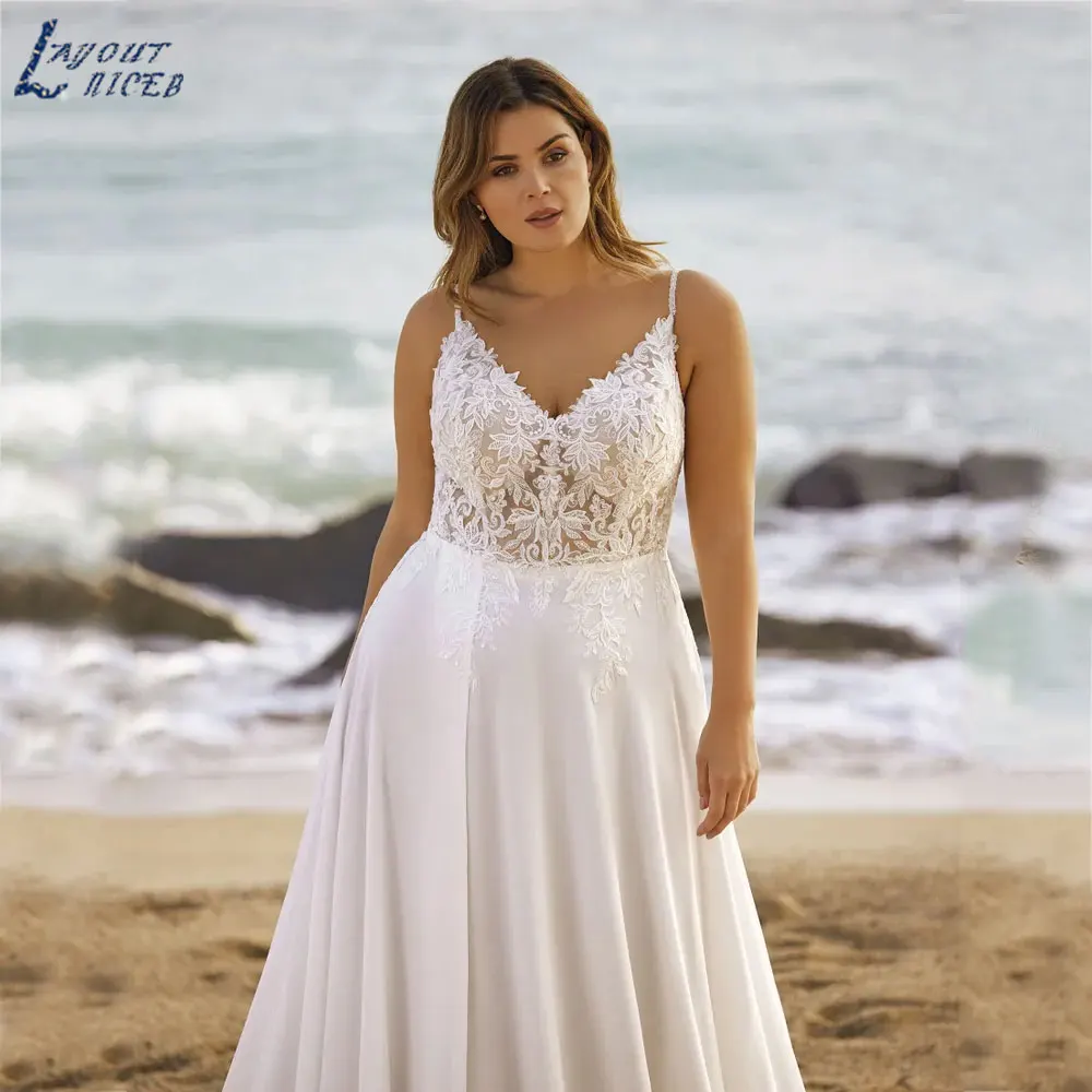 LAYOUT NICEB Spaghetti Straps Applique cetim vestido de noiva Plus Size Backless Vestidos De Casamento Decote Em V-A-Line Backless vestidos 2024LAYOUT NICEB Spaghetti Straps Applique cetim vestido de noiva Plus Size Ba