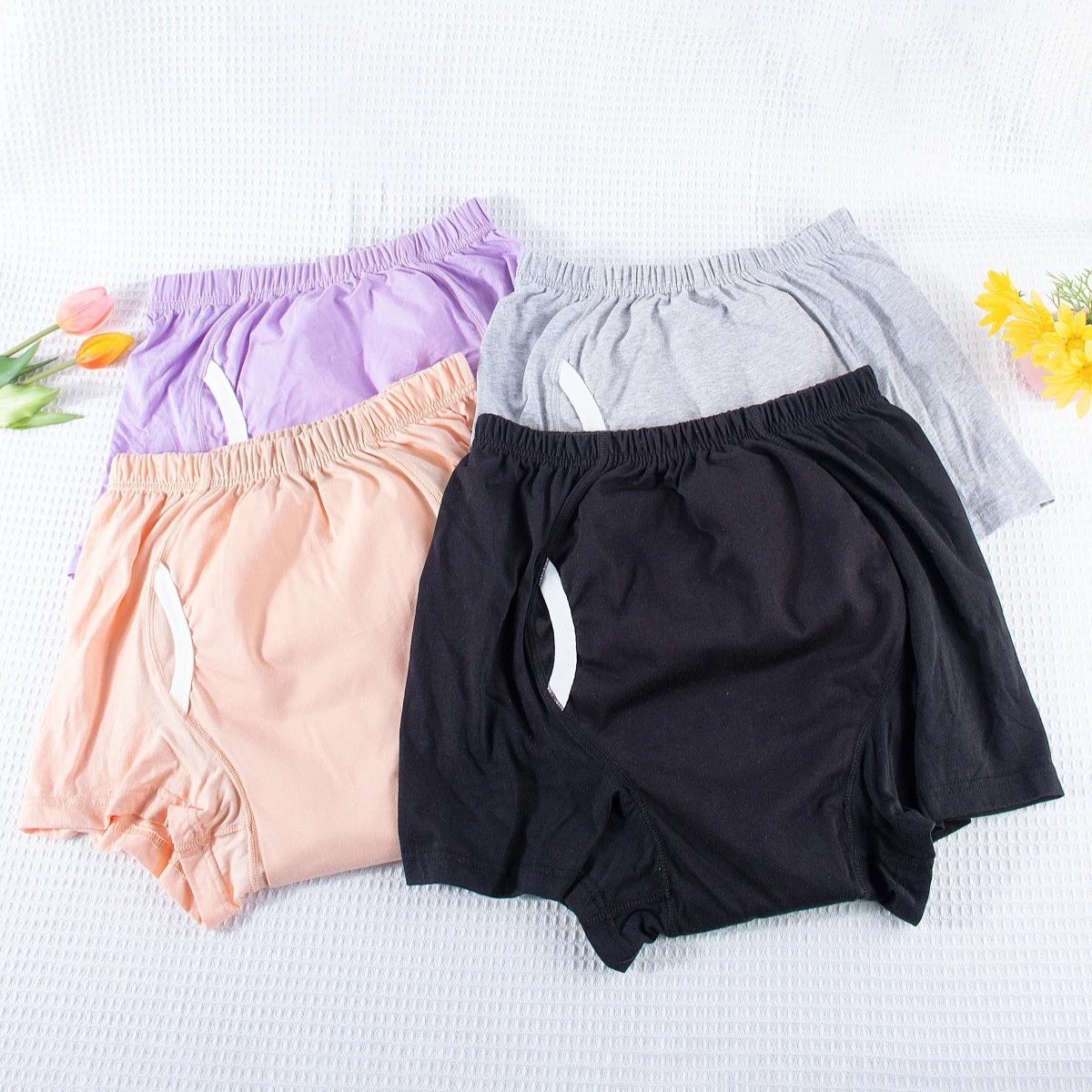 Reusable Washable Adult Diaper Pants Breathable Open Incontinence Shorts Leak-Proof Care Underwear for Elderly 4 Color
