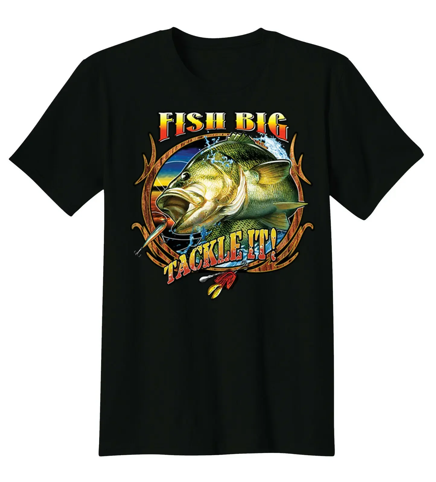 Fish Big Tackle It. Funny Fresh Water Fishing Bass Anglers T-Shirt 100% Cotton O-Neck Summer Short Sleeve Casual Mens T-shirt