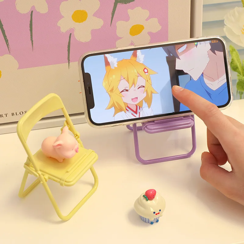 1 szt. Uroczy stojak na telefon komórkowy stojak na telefon stacjonarny Kawaii Mini krzesło regulowany uchwyt na ipad telefon na biurko Organizer