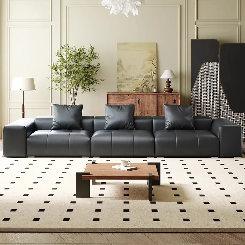 Italian light luxury pixel sofa living room Internet celebrity cowhide sofa minimalist designer leather villa combination sofa