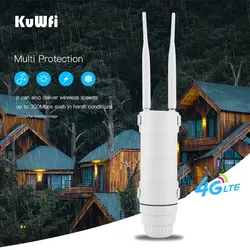 KuWFi 4G Outdoor WIFI Router 300Mbps Waterproof 4G SIM Card Router Wide Range Wireless Internet Hotspot Wifi Support 64 Users