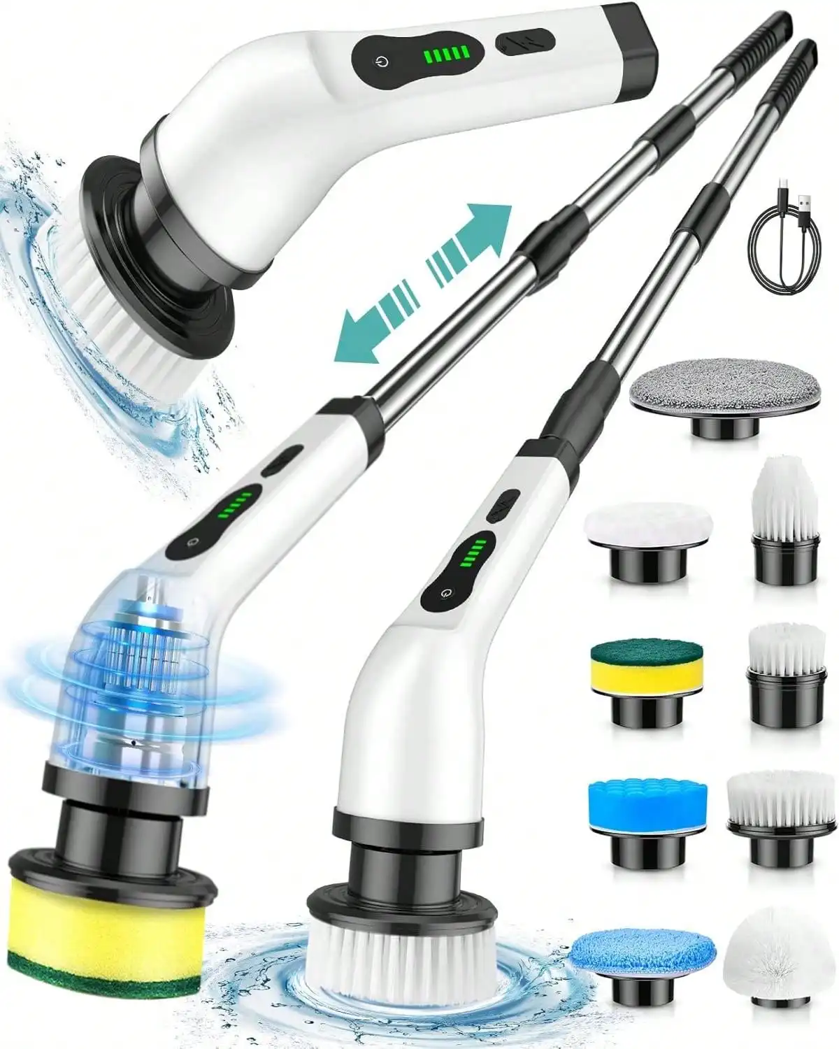 

Electric Spin Scrubber, Cordless Cleaning Brush With 2H Power Dual Speed, Adjustable Extension Handle 9 Replaceable Brush Heads