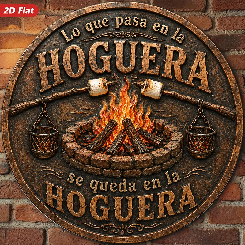 CIFBUY Rustic Round Aluminum Wall Art Waterproof Durable Campfire Spanish Quote Sign for Living Room Patio Outdoor Cabin
