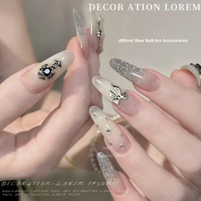 6-roosters boog metalen nagelbedels pailletten dun vel strass goud zilver nagelkunst decoratie voor manicure doe-het-zelf