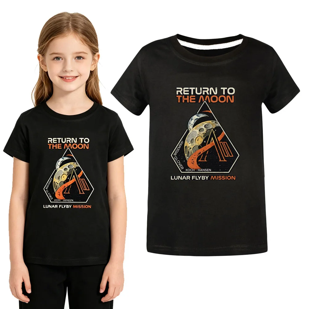 T-Shirt pour enfants avec impression de la mission Lunar Flyby, à manches courtes, en coton, décontracté, pour garçons et filles de 3 à 14 ans
